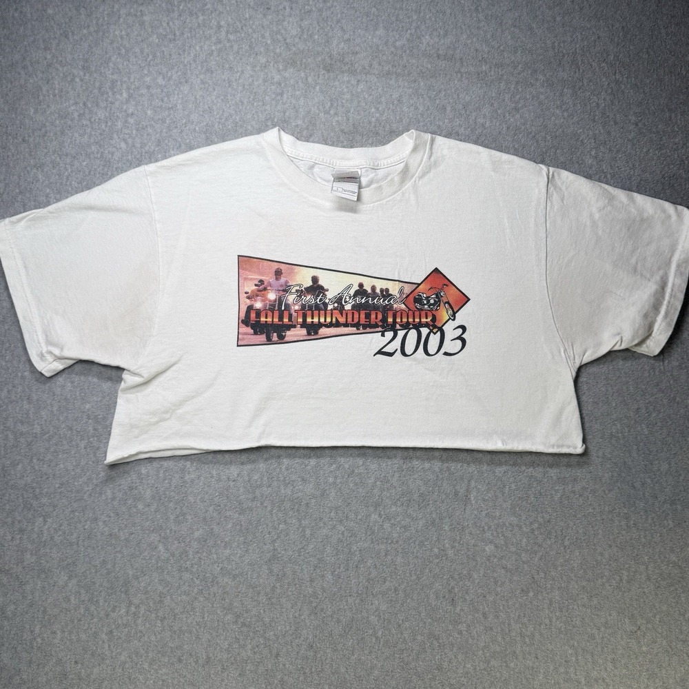 Vintage 2003 Fall Thunder Tour Cutoff Crop Top T-Shirt - L - Biker Rally!